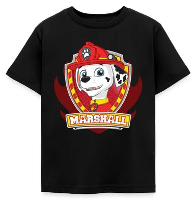 Produktbild von Spreadshirt Paw Patrol Marshall Feuerwehrhund Feuerwehr Kinder T-Shirt, 110/116 (5-6 Jahre), Schwarz