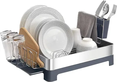 Immagine prodotto di Scaffale per piatti - Portaoggetti da cucina - Organizzazione della cucina - Con vaschetta di raccolta - 51x32x24,6 cm - Grigio