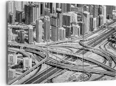 Produktbild von Bild auf Leinwand - Leinwandbild - 3 Teile - Stadt Wolkenkratzer Autobahn - 165x110cm - Wand Bild - Wanddeko - Wandbilder - Leinwanddruck - Bilder - Wanddekoration - Leinwand bilder - CE165x110-5065