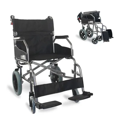Productafbeelding van Mobiclinic® opvouwbare transportrolstoel, ultralicht, model Museo, aluminium, handremmen, inklapbare rolstoel, voetsteunen, armleuningen, zwart