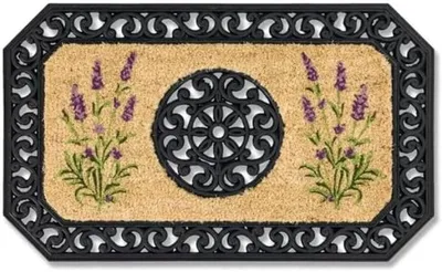 Productafbeelding van PromoHome® Beige Lavendel deurmat, 45x75 cm - Vuilvanger van kokosvezel met rubberen rand - Geschikt voor binnen- en overdekte buitenruimtes - Antislip