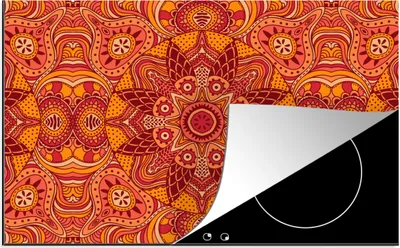 Produktbild von KitchenYeah© Herdabdeckplatte Mandala - Muster - Vintage - Orange - Rot , 76x51cm, Küche Deko, Glaskeramikkochfeld Herdabdeckung, Abdeckplatte fùr Kochfeld