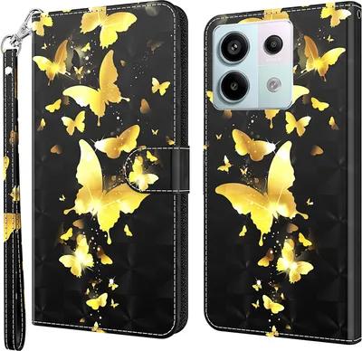 A collage showing the front and back of a phone case with a butterfly design.