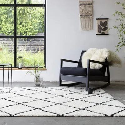 Produktbild von Volero - Teppich Hochflor - Grand Lines Creme Schwarz - 160x230 cm - Wohnzimmer, Esszimmer, Schlafzimmer - Industrielle, Modern, Skandinavisch