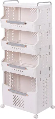 Immagine prodotto di Scaffale a 5 ripiani con 4 contenitori, 108 x 29,5 x 41 cm, portata massima 20 kg, bianco