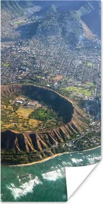 Produktbild von MuchoWow® Poster Eine Luftaufnahme von Honolulu und einem erloschenen Krater auf Hawaii 60x120 cm - Wandschmuck