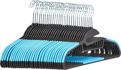 Immagine prodotto di Grucce per abiti in plastica - Set da 30 - Con rivestimento in gomma antiscivolo - Supporto orizzontale - Colore blu