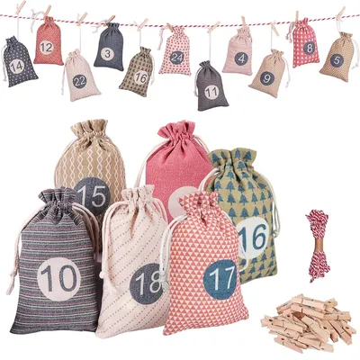 Adventskalender zum Befüllen, 24 Jute-Säckchen mit Zahlen