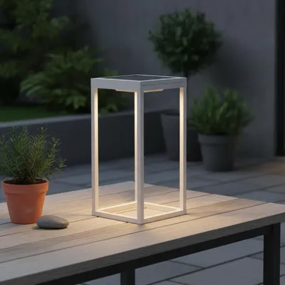 Productafbeelding van Strakke tafellamp Tegolo wit solar, AI-gegenereerde afbeelding