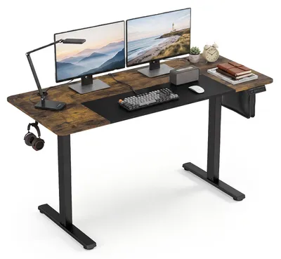 Produktbild von COSTWAY Elektrischer höhenverstellbarer Schreibtisch, 140 x 60 cm, Rustikales Braun + Schwarz