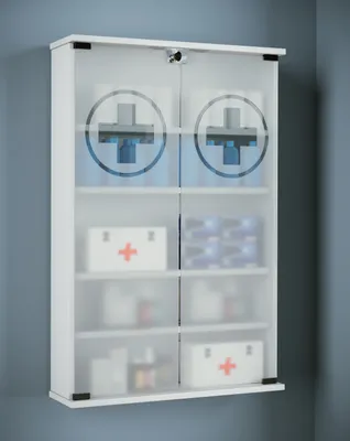 Produktbild von VCM Medizinschrank | Maße ca. H. 91 x B. 60 x T. 17 cm | Apothekerschrank abschließbar | hängend | Arzneischrank - Janula