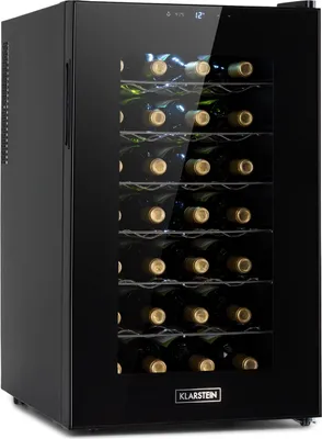 Produktbild von Klarstein Barolo 28 Uno Weinkühlschrank, 70 Liter / 28 Flaschen, Temperatur: 11-18 °C, Geräuscharm: 26 dB, 6 Metallregalebenen, LED-Beleuchtung, UV-Schutz, Weinkühler, Freistehend
