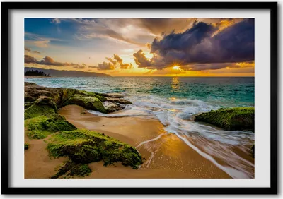 Produktbild von Bild - Bilderrahmen - 100 cm x 70 cm - MDF - Rahmen - Foto - Wandkunst Sonnenuntergang Meer