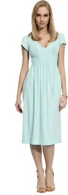 Produktbild von Damen Mittellanges Kleid Dress V-Ausschnitt mit Raffungen; Mintgrün M (38)