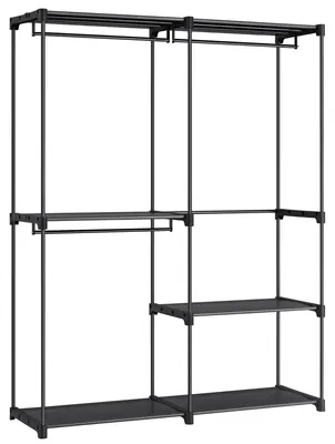 Offener Kleiderschrank, 3 Hängebereiche, 138x43x182 cm, schwarz