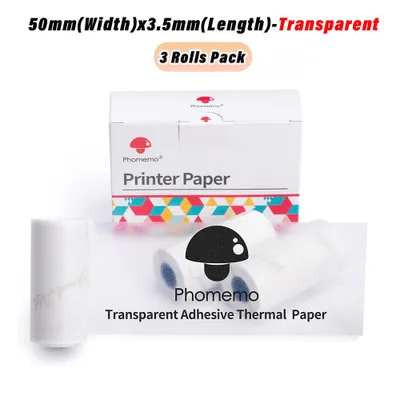 Produktbild von Phomemo Transparentes Selbstklebendes Thermopapier 50mm x 3.5m for M02/M02S/M02Pro/M04S/M04AS Mini Drucker, Thermopapier 10 Jahre Lagerung, 3 Rollen