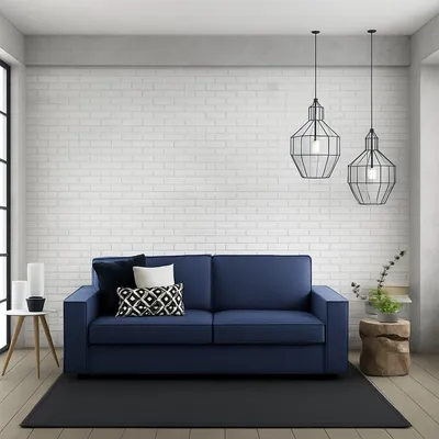 Produktbild von Festes Sofa Daarn, 3-Sitzer-Sofa, 100%  Italy, Wohnzimmersofa aus Stoff, mit schmalen Armlehnen, Cm 200x95h90, Blau