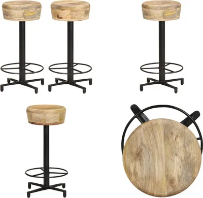 Image de vidaXL tabouret de bar 2 pcs. 66 cm en bois massif de manguier - tabouret de bar - tabourets de bar - chaise - chaises