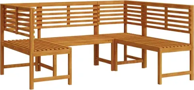 Image de Ensemble de banc de jardin 3 pcs Marron Bois d'Acacia Massif