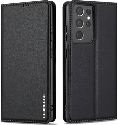 Produktbild von Handyhülle für Samsung Galaxy S21 Ultra 5G, Magnetische Flip Leder Hülle mit Kartenfach und Standfunktion Schwarz