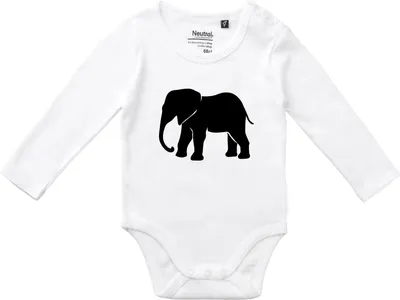 Produktbild von Huuraa Baby Body Elefant Silhouette 62 White  Baumwolle Fairtrade Langarmbody Geschenkidee