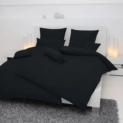 Produktbild von Janine Mako-Soft-Seersucker Bettwäsche Piano Bezug für Nackenrolle einzeln 15x40 cm schwarz