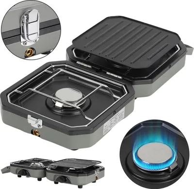 Image de Peviasot : Grill de camping portable à 2 brûleurs avec plaque de cuisson antiadhésive – Réchaud pliable pour l'extérieur, idéal pour le jardin et les voyages