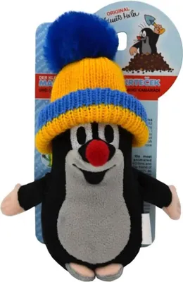 Produktbild von Plüschfigur Der kleine Maulwurf, stehend mit Mütze blau-gelb, 15 cm