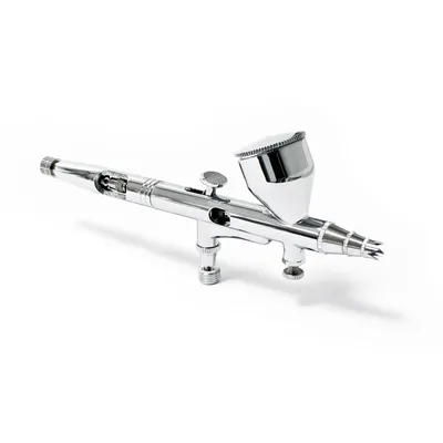 Zdjęcie produktu dla Pistolet do aerografu Wiltec typ 180 z funkcją podwójnego działania, dysza Ø 0,3 mm, 1 kolorowy kubek, adapter do tworzenia modeli, zdobienia paznokci itp.