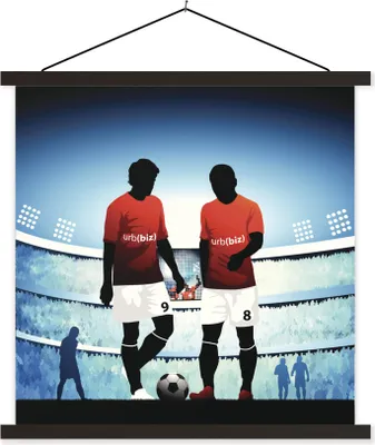 Produktbild von MuchoWow® Textilposter Eine Illustration von zwei Fußballspielern in einem Stadion - Jungen - Mädchen - Kinder 40x40 cm mit schwarzem Rahmen - Fotos