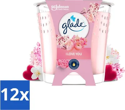 Produktbild von Glade - I Love You Duftkerze - 100% Rapswachs & Vegan - 112 g - Vorteilspack - 12 Stücke