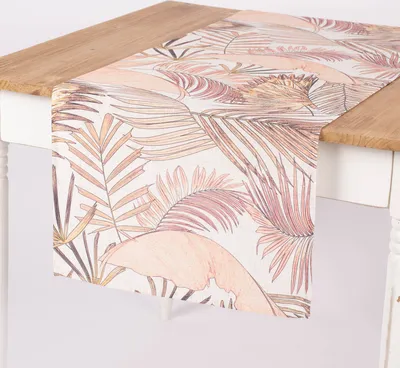 Produktbild von Tischläufer Leinenoptik Palmenblätter beige orange gelb 45x150cm