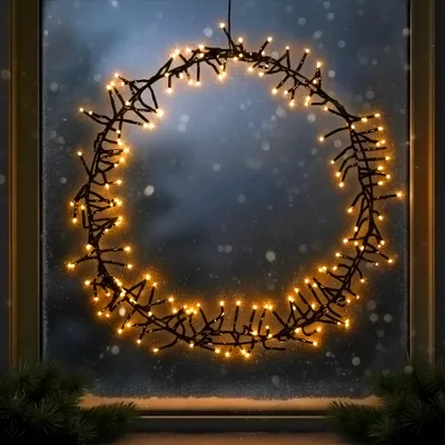 Image de LED Decoration Cluster RING avec 192 LED dorées - env. 40 cm - In- Outdoor avec pile et minuterie