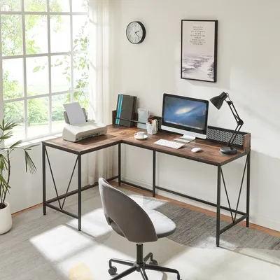 Immagine prodotto di Scrivania 'Frelvepirg' con pannello posteriore a L 165x110x75 cm effetto noce