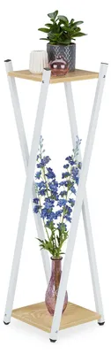Immagine prodotto di Tavolino per piante - 2 ripiani - 99 cm - Bianco e marrone chiaro - Per interni