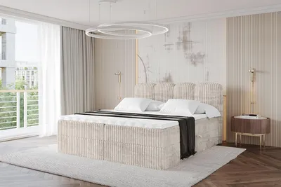 Produktbild von ALTDECOR Boxspringbett - NINA - 180x200  Creme - Komplett-Set mit Bonell-Federkernmatratze und Topper, Polsterbett mit H3 Matratze und Bettkästen, Lattenrost, Bett mit Stauraum, Doppelbett, Boxbett