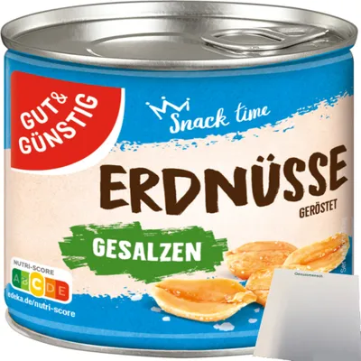 Produktbild von Gut & Günstig Erdnüsse geröstet und gesalzen (200g Packung) + usy Block