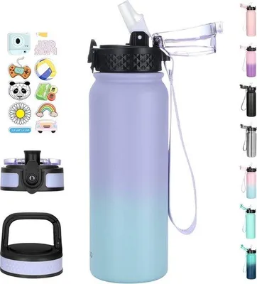 Produktbild von Famanu Wasserflasche 600 ml mit Strohhalm - isolierte Sportflasche