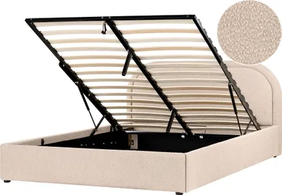 Produktbild von BELIANI Polsterbett Beige Bouclé Bettrahmen mit Lattenrost 160x200 cm Bettkasten Hochklappbar Hohes Kopfteil Modern Schlafzimmer Doppelbett