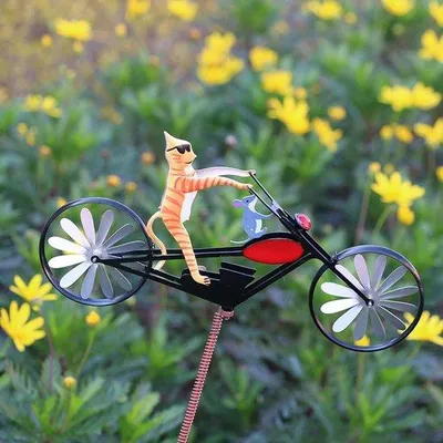 Immagine prodotto di Decorazioni da giardino - Motivo metallico - Mulino a vento con moto vintage - Decorazioni di base per il giardino