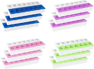 Produktbild von 3x WELLGRO® Tablettenbox für 7 Tage - je 2 Fächer pro Tag, 18,5 x 9,5 x 3,5 cm (LxBxH) - Farbe wählbar