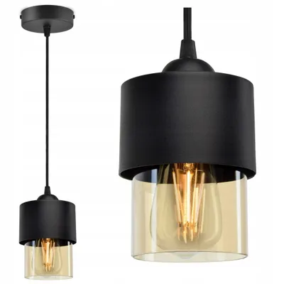 Produktbild von LUXOLAR Pendelleuchte Schwarz mit honig Glasschirm E27 60 W - Deckenlampe für Wohnzimmer, Küchen - Hängelampe Modern Design