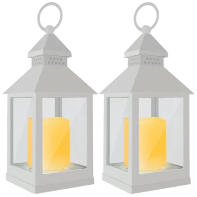 Immagine prodotto di Eaxus® Set di 2 lanterne LED Blaze-it - Lanterna con effetto fiamma realistico e vetro vero, bianco