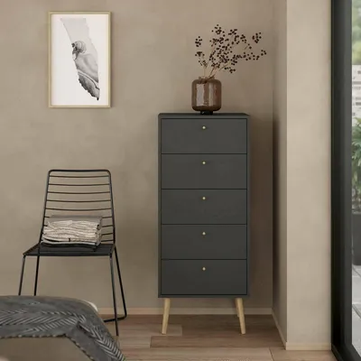 Image de Yaoundé - Commode, 50x39x120h cm Gris, 5 Tiroirs