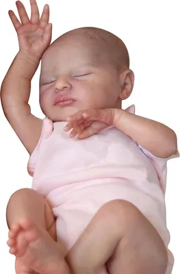 Produktbild von 48 cm große schlafende Baby-Laura mit handbemaltem Haar, Soft-Touch-3D-Gemälde mit sichtbaren Adern, verwurzelten Wimpern, lebensechte Kleinkindpuppe