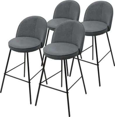 Produktbild von ML-Design Barhocker 4er Set Anthrazit Stoffbezug 75 cm hoch Gepolsterte Barstühle mit Metallgestell Rückenlehne & Fußstütze Küchenstühle Bistrohocker