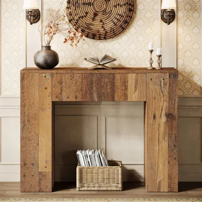 Produktbild von Landhaus Konsolentisch - Schmaler Flur-/Eingangstisch - Mit Schublade - Holz - 30x100x82 cm - Rechteckig - Antikbraun