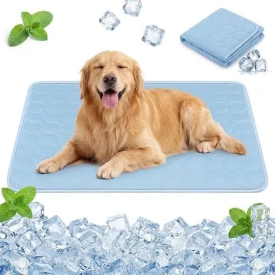 Produktbild von Kühlmatte für Hunde Selbstkühlende Hundematte, Komfortabel Pet Cooling Mat Kühldecke Waschbar Pad Kältematte für Haustiere Ungiftiges, Faltbar Kühlmatte Hunde Katzen für Sommer (55*70CM, Blau)