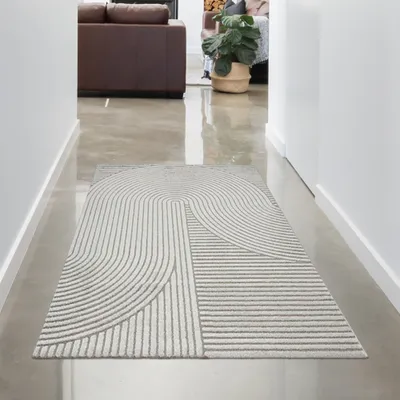 Produktbild von Teppich Wohnzimmerteppich geometrisch Bogenmuster grau Größe - 80 x 300 cm