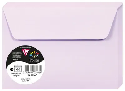 Zdjęcie produktu dla Clairefontaine koperty C6 Pollen 120g flieder 20 sztuk